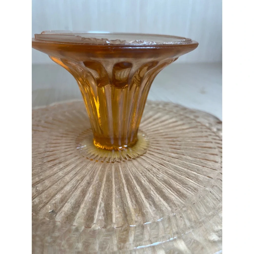 Vintage Pink Depression Glass Cake Stand Laurel Leaf Embossed Pedestal Stand